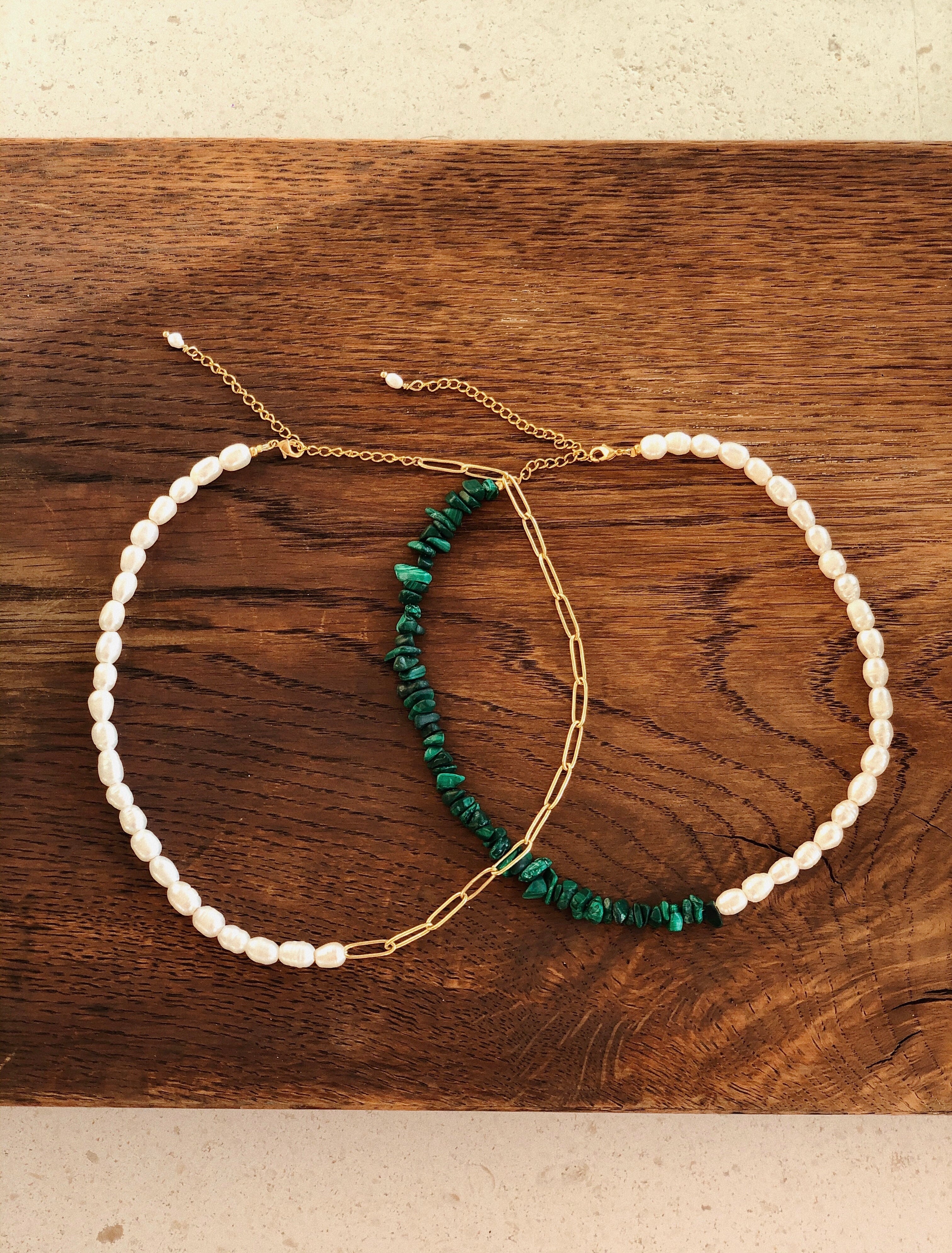 Collier Perles & Malachite