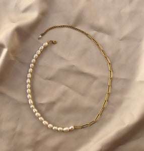 Collier Perles & Chaine Dorée