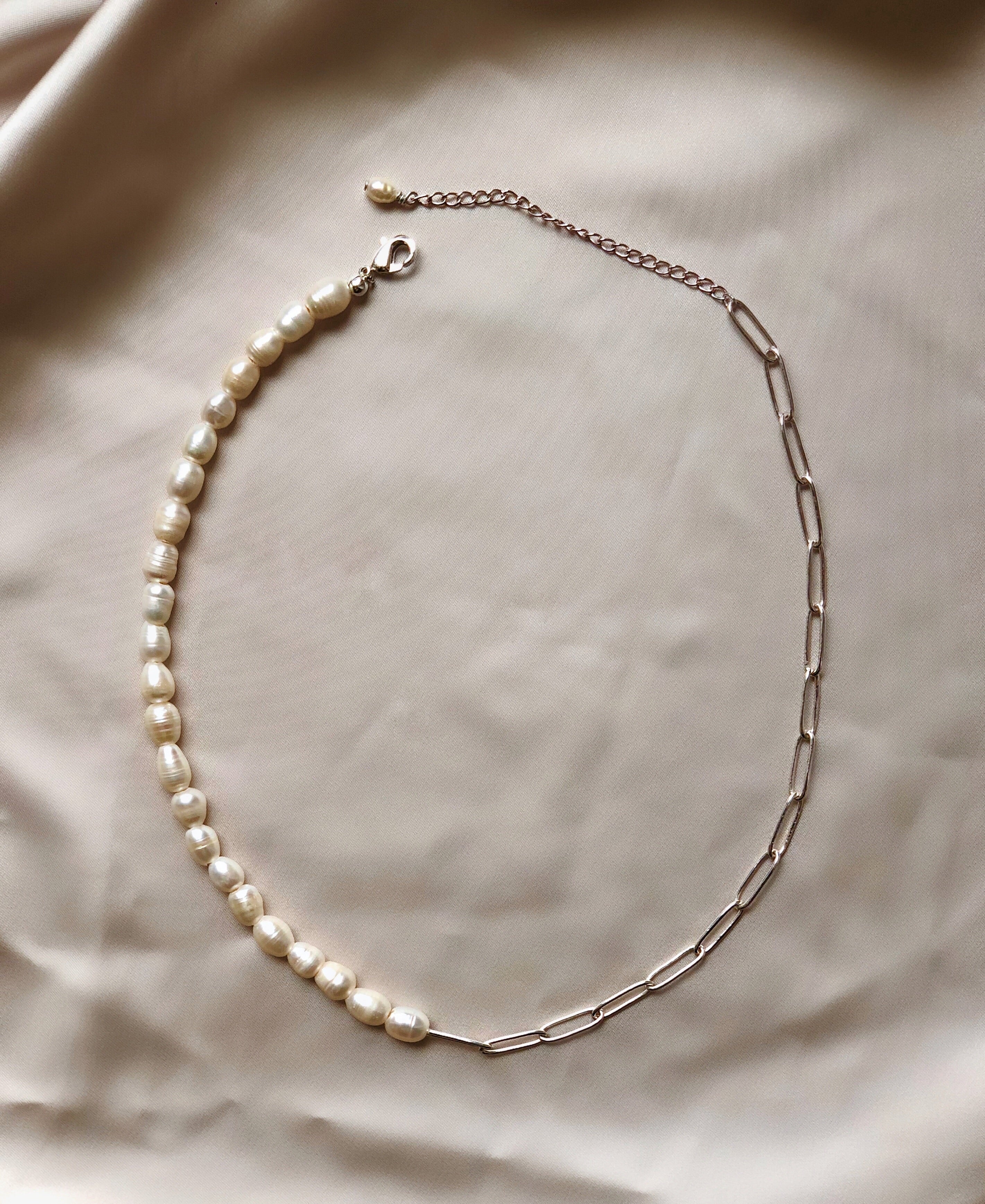 Collier Perles & Chaine Argent